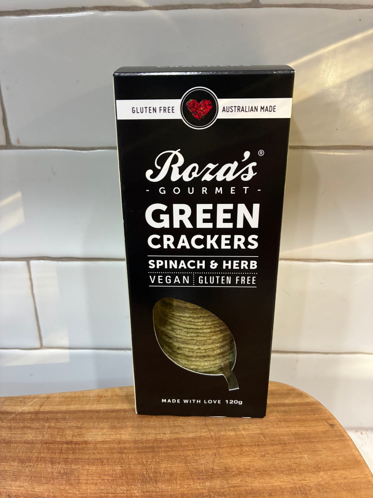 Roza's Gourmet Green Crackers – Spinach & Herb (120g)