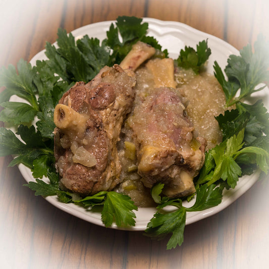 800g of Lamb Shanks served on a plate